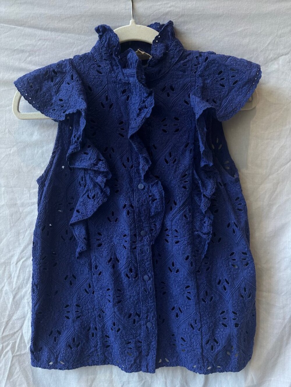 Sézane Chiara Eyelet Ruffle Blouse Sz 34